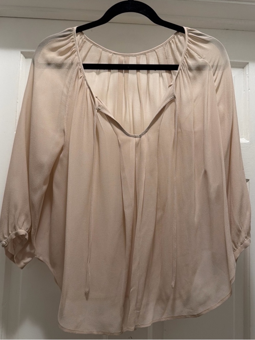 Light Blush Peasant Blouse with Tie Neck